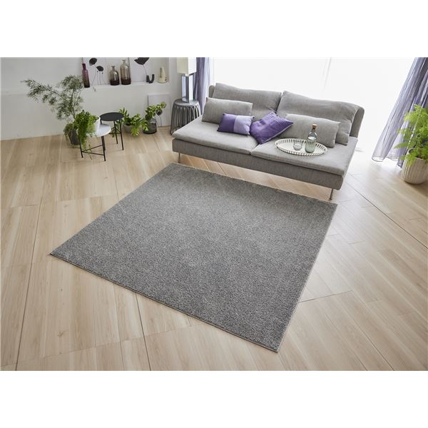 ラグ マット 絨毯 約幅190×長さ190cm グレー 無地 洗える ウォッシャブル 日本製 国産 防ダニ 滑り止め加工 ホットカーペット可 ルフレ 送料無料の通販は