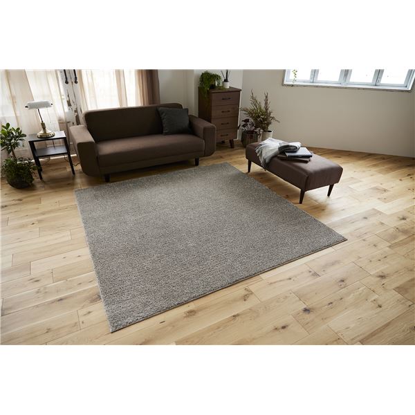 ラグ マット 絨毯 約幅190×長さ190cm グレージュ 無地 洗える ウォッシャブル 日本製 国産 防ダニ 滑り止め加工 ホットカーペット可 ルフレ 送料無料の通販は