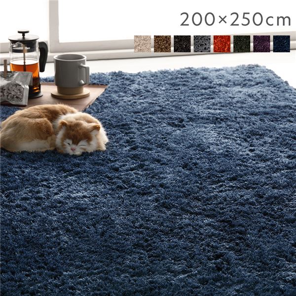 ラグ マット 絨毯 約200×250cm 約3畳 ネイビー 長方形 洗える ウォッシャブル 滑り止め付 軽量 ホットカーペット可 通年使用可 折りたたみ可