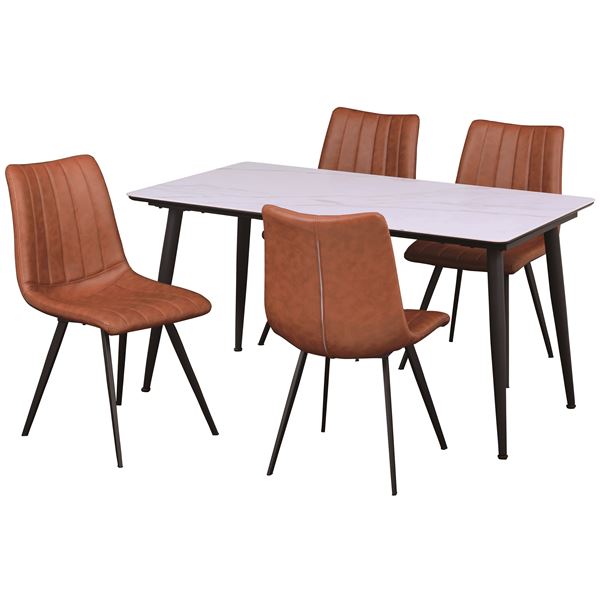 ダイニングセット 5点セット 〔 ダイニングテーブル 天板 ホワイト 白 ダイニングチェア 4脚 キャメル 〕 テーブル 幅約140cm 関家具 送料無料