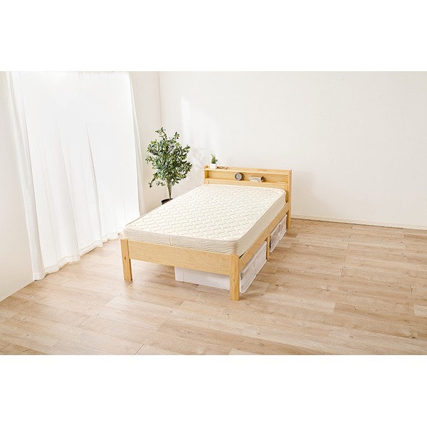 セミダブルベッド ベッド セミダブル ボンネルコイルマットレス付き セット プレーンナチュラル 木製 棚付き (置き台 置き場付き) 宮付き (置き台 ヘッドボード 棚付き) コンセント付き すのこ 蒸れにくく 通気性が良い 組立品 送料無料の通販は 41,110円