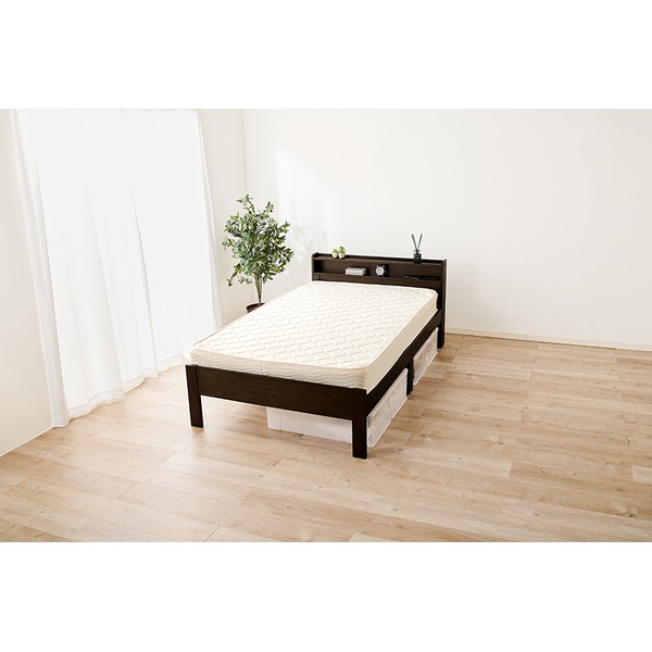 ベッド セミダブル ボンネルコイルマットレス付き ダークブラウン 木製 棚付き 宮付き コンセント付き すのこ 組立品 送料無料の通販は