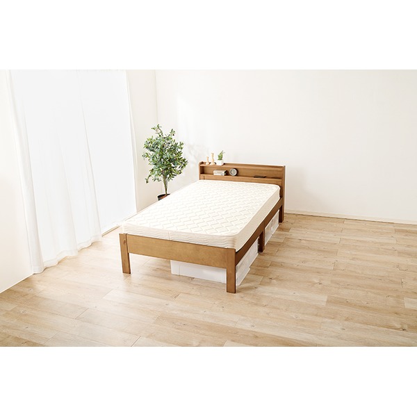 ベッド セミダブル ポケットコイルマットレス付き ライトブラウン 木製 棚付き 宮付き コンセント付き すのこ 組立品 送料無料の通販は 43,802円