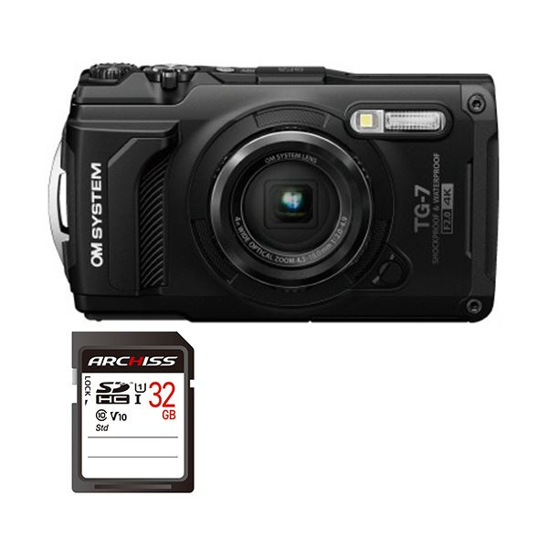 デジタルカメラTough TG-7 ブラック + 32GB SDHCメモリカード 1セット 黒 送料無料