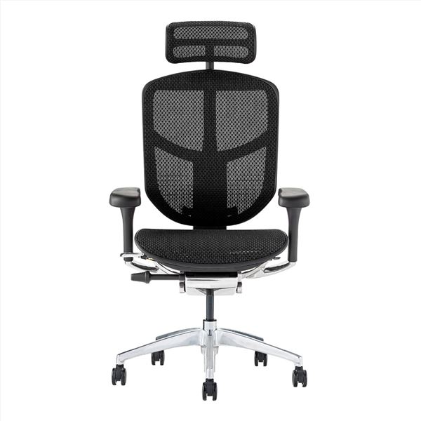 オフィス 事務用 チェア (イス 椅子) デスク (テーブル 机) チェア 〔ハイタイプ 高い ブラックフレーム×ブラック〕 ヘッドレスト付き 肘付 エルゴヒューマン エンジョイ2 黒 送料無料