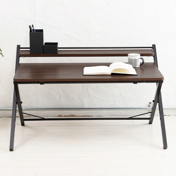 2個セット】棚付折りたたみワークデスク (テーブル 机) (ロータイプ