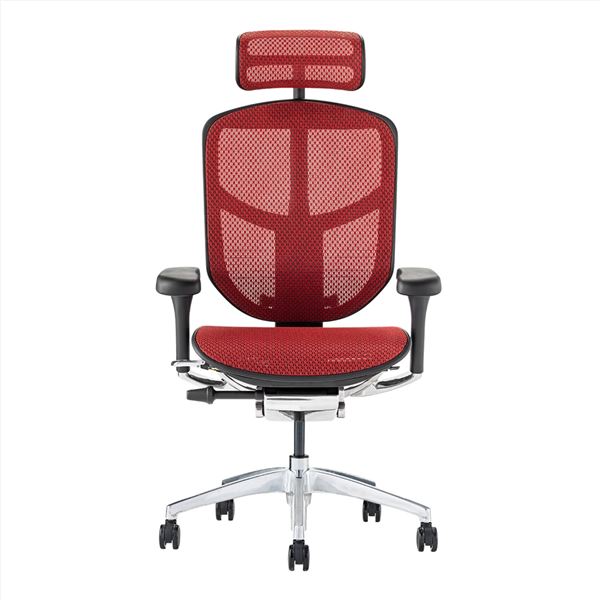 オフィス 事務用 チェア (イス 椅子) デスク (テーブル 机) チェア 〔ハイタイプ 高い ブラックフレーム×レッド〕 ヘッドレスト付き 肘付 エルゴヒューマン エンジョイ2 黒 赤 送料無料
