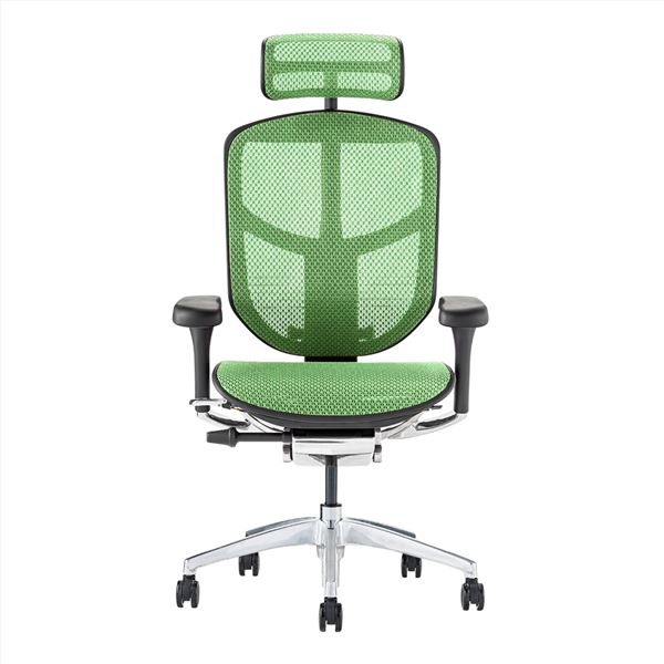 オフィス 事務用 チェア (イス 椅子) デスク (テーブル 机) チェア 〔ハイタイプ 高い ブラックフレーム×グリーン〕 ヘッドレスト付き 肘付 エルゴヒューマン エンジョイ2 黒 緑 送料無料