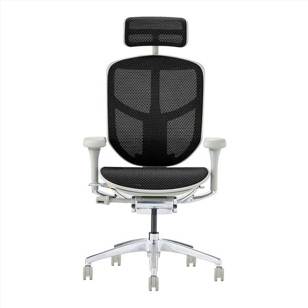 オフィス 事務用 チェア (イス 椅子) デスク (テーブル 机) チェア 〔ハイタイプ 高い グレーフレーム×ブラック〕 ヘッドレスト付き 肘付 エルゴヒューマン エンジョイ2 黒 送料無料