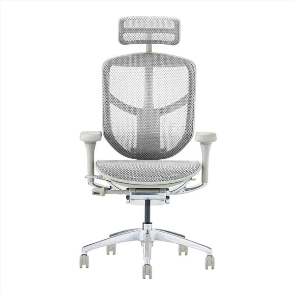 オフィス 事務用 チェア (イス 椅子) デスク (テーブル 机) チェア 〔ハイタイプ 高い グレーフレーム×ホワイト〕 ヘッドレスト付き 肘付 エルゴヒューマン エンジョイ2 白 送料無料
