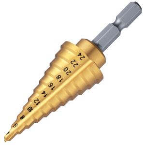 チタンコーティングステップドリル（6角軸シャンクタイプ） マーベル MSB6-24G 究極の穿孔力を持つ、革新的なステップドリル 驚異のチタンコーティングと6角軸シャンクが融合した、マーベルMSB6-24Gの登場 送料無料の通販は