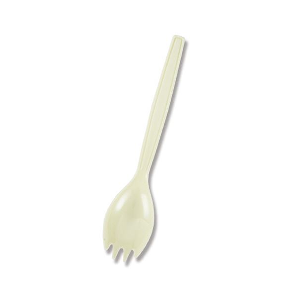 シモジマHEIKO プラスチックフォークスプーン 16cm アイボリー 単袋 #0045130041セット（1000本：100本×10パック） 乳白色