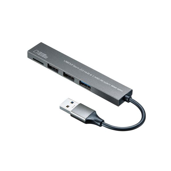 【5個セット】 USB 3.2 Gen1+USB2.0 コンボ スリムハブ(カードリーダー付き) USB-3HC319SX5 送料無料