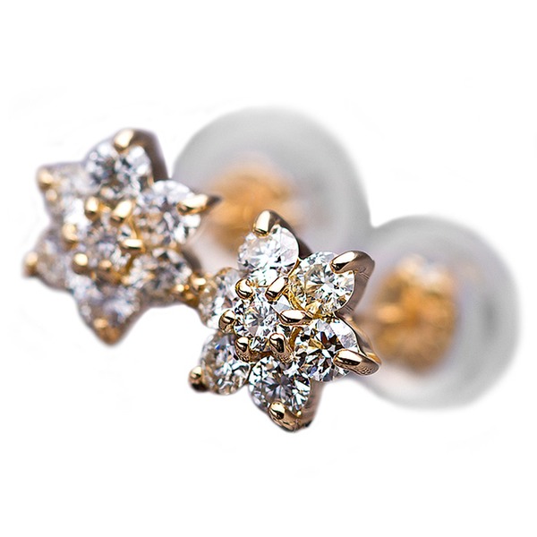 ダイヤモンドピアス H＆C 0.3ct K18 イエローゴールド 0.3カラット 花