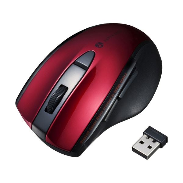 （まとめ） 静音ワイヤレスブルーLEDマウス(5ボタン) レッド MA-WBL166R 1個【×3セット】 赤 青 送料無料の通販は