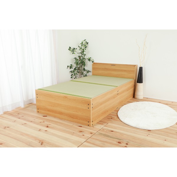 シングルベッド 宮付き (置き台 ヘッドボード 棚付き) い草 藺草 大量整理 収納 ベッド シングル（S）ナチュラル 組立品 送料無料の通販は