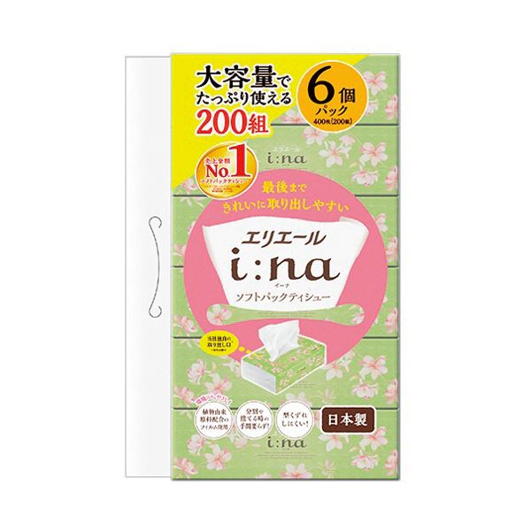 （まとめ） 大王製紙エリエール i：na（イーナ）ソフトパックティシュー 200組／個 1パック（6個） 【×10セット】