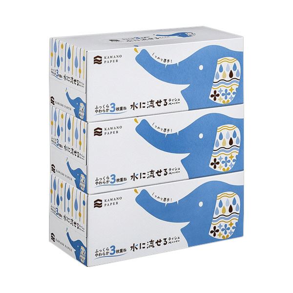 （まとめ） 河野製紙水に流せるボックスティッシュ 3枚重ね 120組／箱 1パック（3箱） 【×10セット】 水に流せる3層構造のボックスティッシュが120組入った1パック 使い捨てで便利な3箱セット 経済的で環境にも優しいアイテム 送料無料