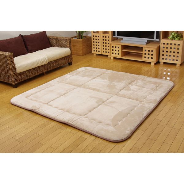 ラグマット じゅうたん カーペット 敷き物 /こたつ敷布団 【ベージュ 約190×190cm】 洗える ウォッシャブル 軽量 国産 日本製 固綿40mm使用 フランネル地 ふっくら敷 〔リビング〕 送料無料
