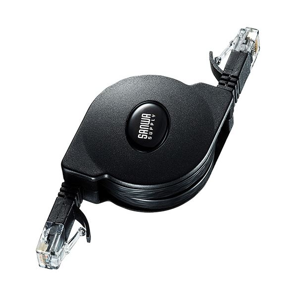 （まとめ） 自動巻取りLANケーブル 配線 （Cat6A） ブラック 1.5m KB-MK19BK 1個 【×5セット】 黒 送料無料の通販は