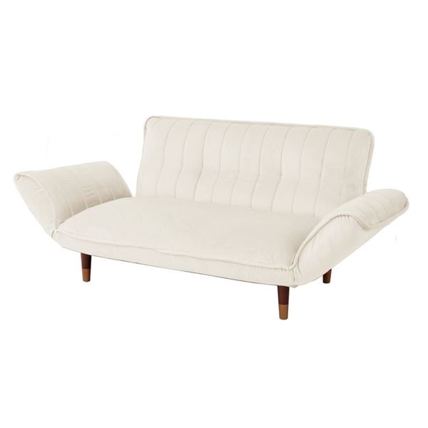 中古品】ソフトレザー 2人掛けソファ（アイボリー） リクライニング付