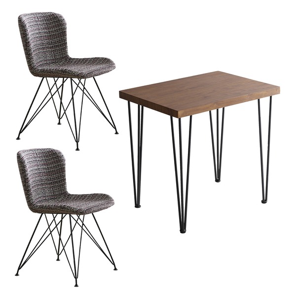 チェア (イス 椅子) ＆テーブル 机 3点セット テーブル 約幅75cm：ウォールナット ファブリック ダイニングチェア ダイニング用チェア イス 食卓 椅子 2脚：ピンク 組立品 送料無料の通販は 45,198円