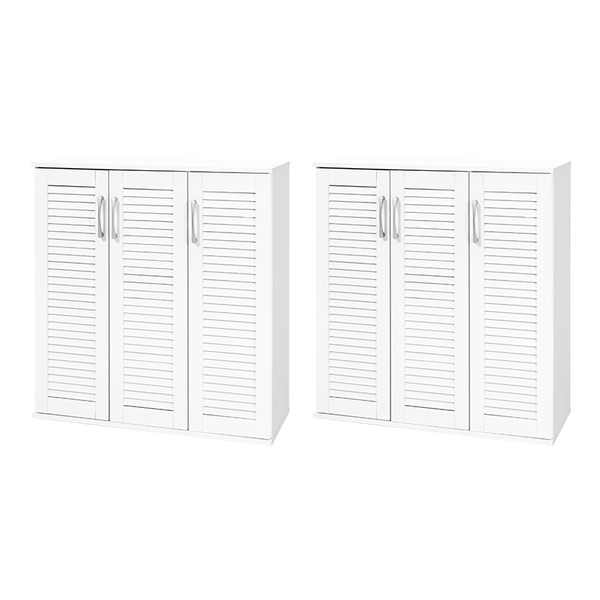 ルーバーシューズラック2点セット ワイドタイプ 幅約89cm ホワイト 棚板（1台）：（大）6枚（小）6枚 組立式 白 送料無料の通販は