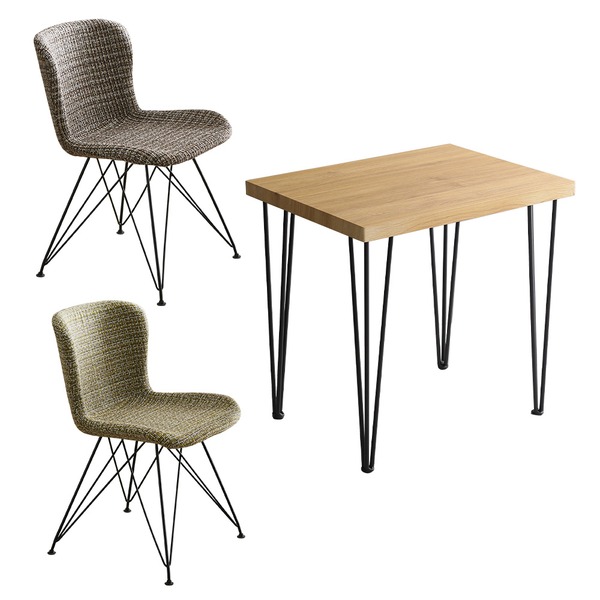 チェア (イス 椅子) ＆テーブル 机 3点セット テーブル 約幅75cm：シャビーオーク ファブリック ダイニングチェア ダイニング用チェア イス 食卓 椅子 2脚：ブラウン×イエロー 組立品 茶 黄 送料無料の通販は 45,198円