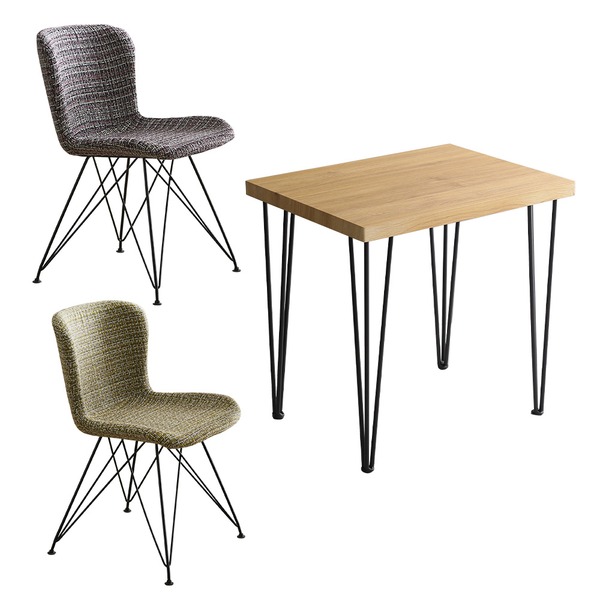 チェア (イス 椅子) ＆テーブル 机 3点セット テーブル 約幅75cm：シャビーオーク ファブリック ダイニングチェア ダイニング用チェア イス 食卓 椅子 2脚：ピンク×イエロー 組立品 黄 送料無料の通販は 45,198円