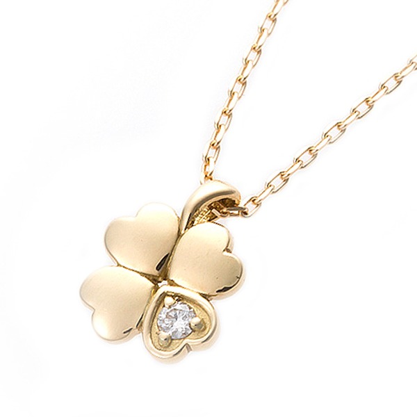 ダイヤモンド ネックレス 一粒 0.014ct K18 イエローゴールド 四葉 クローバーモチーフ ペンダント 鑑別カード付き 黄 送料無料の通販は 45,352円