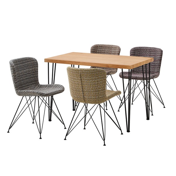 チェア＆テーブル 5点セット ダイニングテーブル約幅110cm：シャビーオーク ファブリック ダイニングチェア4脚：ブルー 組立品〔代引不可〕 チェア＆テーブル 5点セット ダイニングテーブル約幅110cm：シャビー