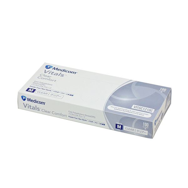 メディコム・ジャパン バイタル CPEグローブ クリアー M VITGC1210C 1セット（1000枚：100枚×10箱） 透明な中量使い捨て手袋、中サイズ、1000枚セット 清潔で安心な使い捨て手袋、1箱100枚入り×10箱 送料無料の通販は
