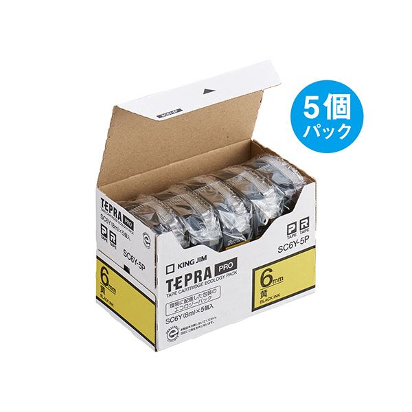 キングジム テプラ PRO テープカートリッジ パステル 6mm 黄/黒文字 エコパック SC6Y-5P 1パック(5個) 送料無料