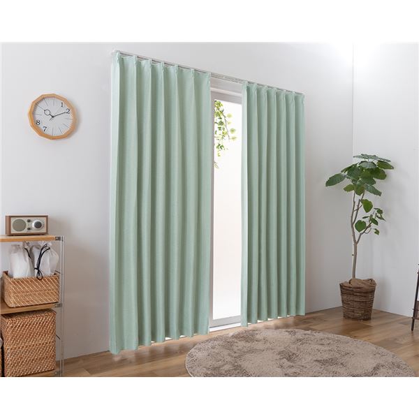 遮光カーテン 幅150cm×丈200cm 1枚 無地 ブルーグリーン 2級遮光 洗える ウォッシャブル 日本製 国産 タッセル付き 形状記憶 防炎カーテン リビング 青 緑 送料無料の通販は