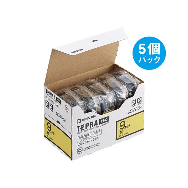 キングジム テプラ PRO テープカートリッジ パステル 9mm 黄/黒文字 エコパック SC9Y-5P 1パック(5個) 送料無料