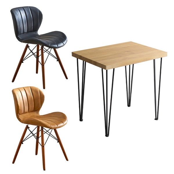 ダイニングチェア ダイニング用チェア イス 食卓 椅子 ダイニングテーブル ダイニング用テーブル 食卓テーブル 机 3点セット テーブル 幅約75cm：シャビーオーク チェア (イス 椅子) ×2脚：ネイビー×イエロー お客様組立品 黄