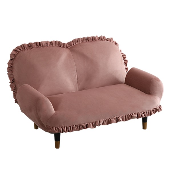大人かわいいインテリア フリル付きベロアソファ 2人掛け ピンク