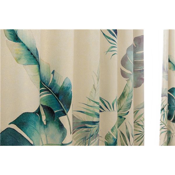 遮光カーテン 幅150cm×丈140cm リーフ柄 1枚 洗える ウォッシャブル 日本製 国産 アジャスターフック タッセル付き 3級 遮光 カーテン プランシェ GN 送料無料