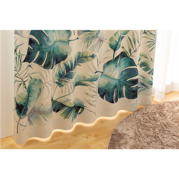 遮光カーテン 幅150cm×丈140cm リーフ柄 1枚 洗える ウォッシャブル 日本製 国産 アジャスターフック タッセル付き 3級 遮光 カーテン プランシェ GN 送料無料