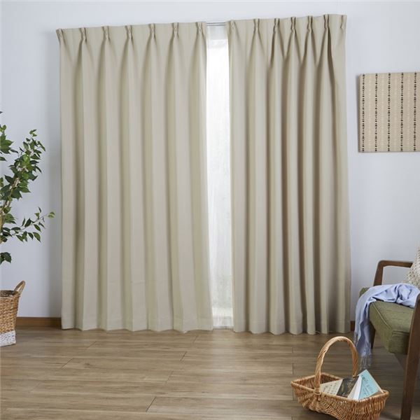 ドレープ カーテン 遮光カーテン 〔 約 幅200 cm×丈230cm ベージュ 1枚 〕 洗える ウォッシャブル 省エネ 断熱 保温 プルット 送料無料の通販は
