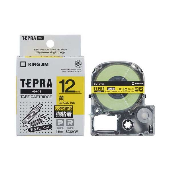 テプラPROテープ強粘着SC12YW 黄／黒字 5個