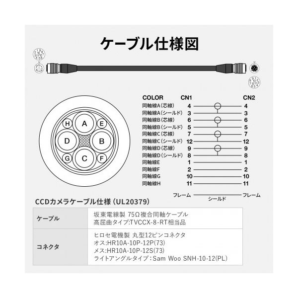 CCDカメラケーブル 配線 （アナログロボット CCD） 5m KB-CCDR-05N 1本 送料無料の通販は