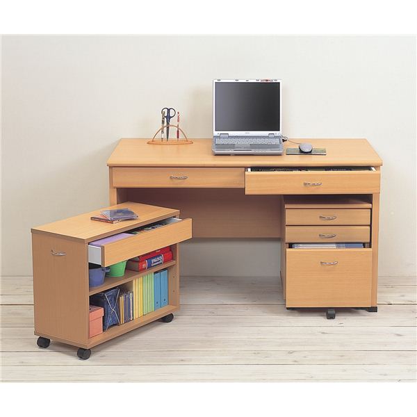 システムパソコン PC デスク (テーブル 机) /学習机 テーブル 【ナチュラル】 デスク 板幅120cm ラック/チェスト 整理 タンス 収納 キャビネット 付 【デスク ・ラック：組立/チェスト ：完成品】 送料無料の通販は