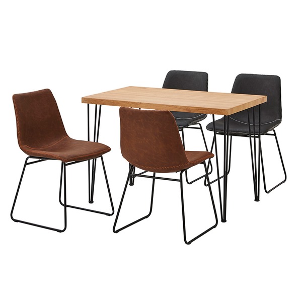 チェア (イス 椅子) ＆テーブル 机 5点セット テーブル 幅約110cm：シャビーオーク スクエアチェア 4脚：レッドブラウン×ブラックグレー 組立品 黒 茶 赤 送料無料の通販は 43,749円