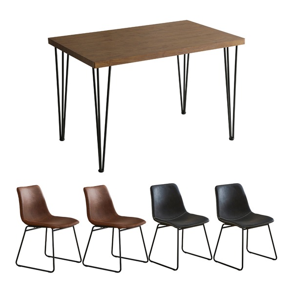 チェア (イス 椅子) ＆テーブル 机 5点セット テーブル 幅約110cm：ウォールナット スクエアチェア 4脚：レッドブラウン×ブラックグレー 組立品 黒 茶 赤 送料無料の通販は 43,749円