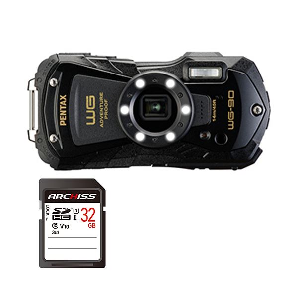 PENTAXデジタルカメラ WG-90 ブラック + 64GB SDXCメモリカード 1セット WG-90 BLK 防水防塵デジタルカメラ WG-90 PENTAX(ペンタックス