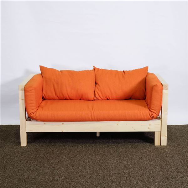 ソファーベッド ソファベッド 〔 オレンジマット＆クッション2個セット 〕 木製 すのこ 蒸れにくく 通気性が良い 伸長 ソファーベッド 組立式 送料無料の通販は
