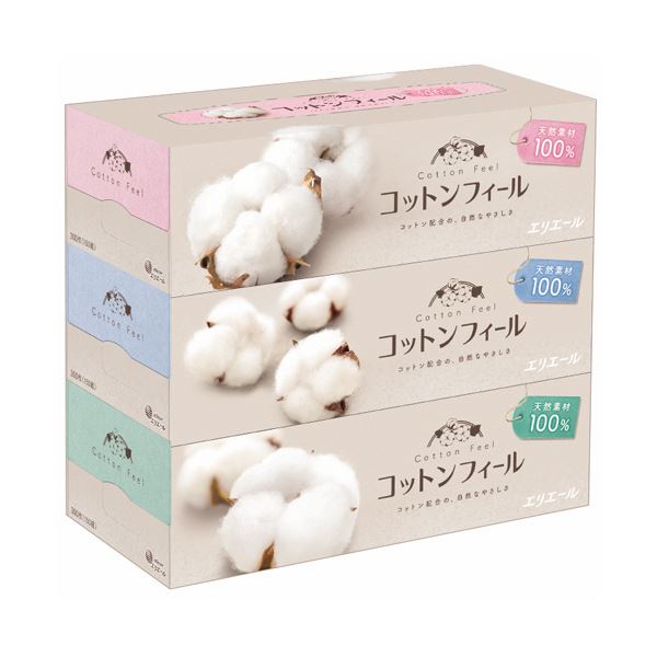 大王製紙エリエール コットンフィールティシュー 150組／箱 1セット（48箱：3箱×16パック） 柔らかな手触りのティッシュ150組入りのボックスセット 48箱セットで、使いやすく経済的 家庭やオフィスで便利に使える 送料無料