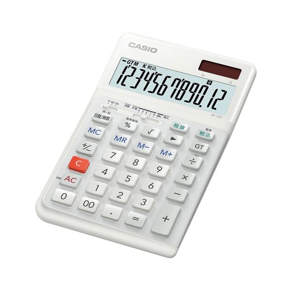 カシオ 人間工学電卓 ジャストサイズ12桁 ホワイト 白 人間工学に基づいたデザインで使いやすさ抜群 12桁表示のコンパクト電卓、シンプルで使いやすいホワイトカラー 白 送料無料