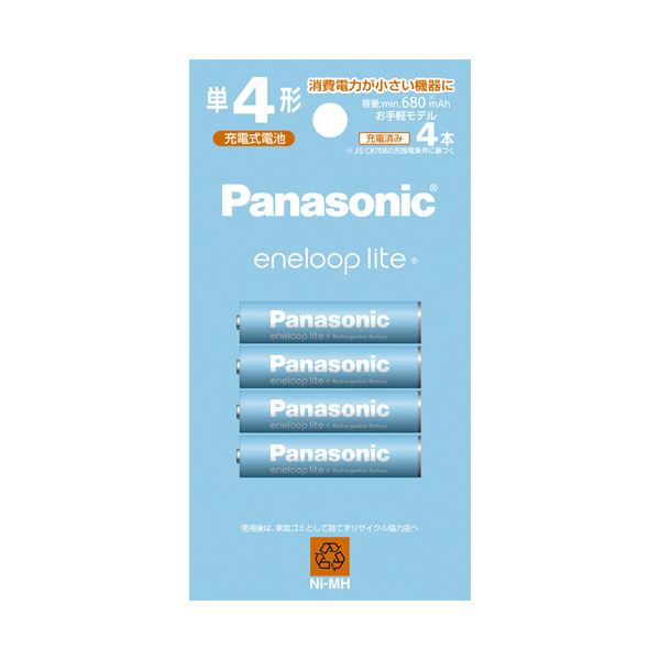 （まとめ） パナソニック充電式ニッケル水素電池 eneloop lite お手軽モデル 単4形 BK-4LCD／4H 1パック（4本） 【×3セット】 送料無料